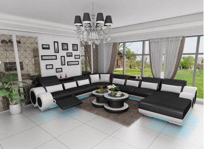 Ledercouch Ecksëtzlandschaft Design Modern Sofa mat USB