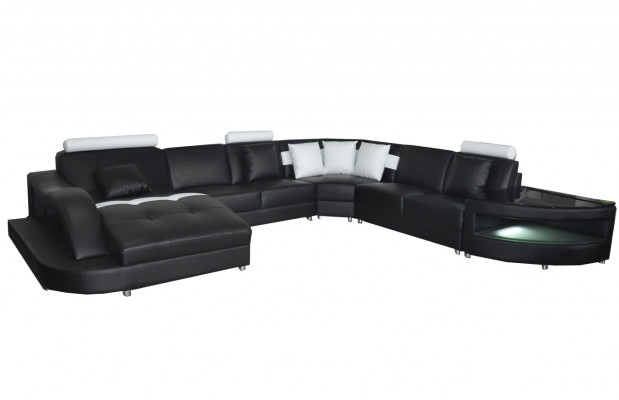 Lieder Sofas Wunnlandschaft Eck Garnitur Design Modern Sofa U-Form + Dësch
