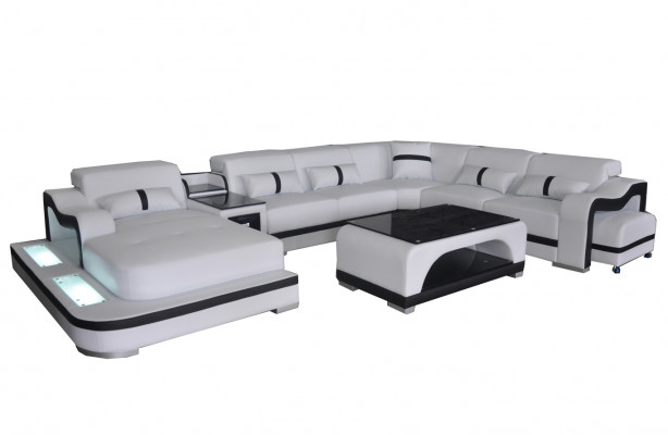 Lieder Couch Polster Sëtz Wunnlandschaft Design Modern Eck Garnitur U Form + Dësch
