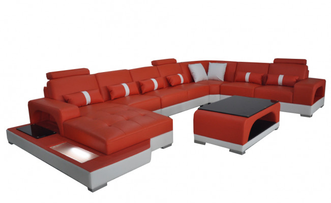 Ecksëtzgrupp Design-Eckcouch Sofa Couch Polster Wunnlandschaft LED USB