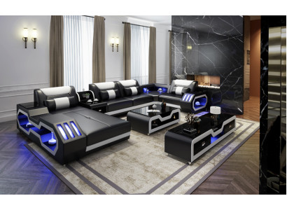 XXL Wunnlandschaft Sofa Canapé Polster Ecke Garnitur Couchen Sofasen + USB + Liicht