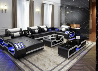 XXL Wunnlandschaft Sofa Canapé Polster Ecke Garnitur Couchen Sofasen + USB + Liicht