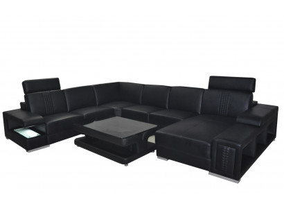 Lieder Sofa Canapé Polstersët Eck Sëtz Garnitur Ecke couchen Wunnlandschaft +Dësch