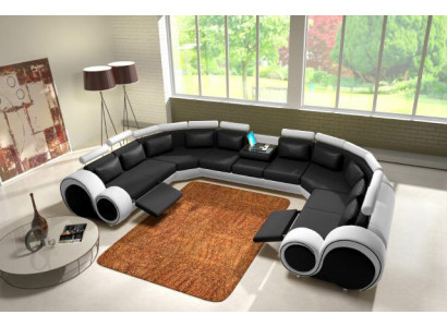 Ledersofa mat USB Polstersofa Couch Ecksofa Wunnlandschaftriese XXL Relax Neit