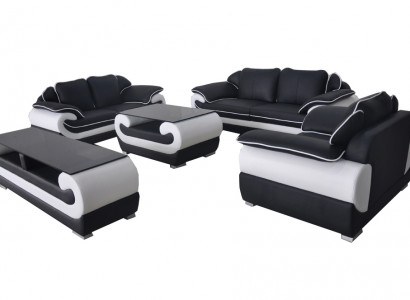 Soffagarnitur 5 Deeler. RTV Couch Dësch 321 Sëtzgarnitur Modern Fauteuil Sofa + USB