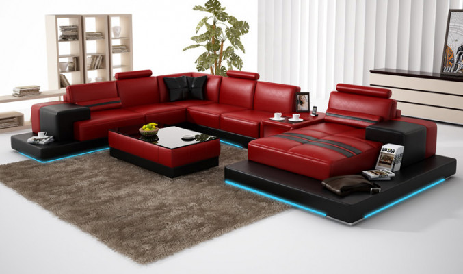 Ledercouch Ecksofa Wochnlandschaft Eck Garnitur Design Modern Sofa + USB