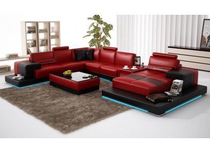 Ledercouch Ecksofa Wochnlandschaft Eck Garnitur Design Modern Sofa + USB