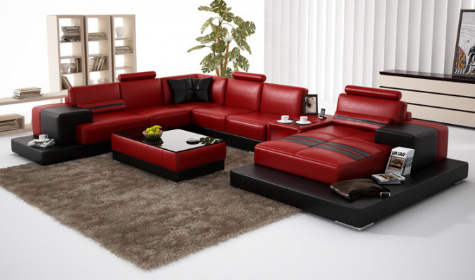 Ledercouch Ecksofa Wochnlandschaft Eck Garnitur Design Modern Sofa + USB