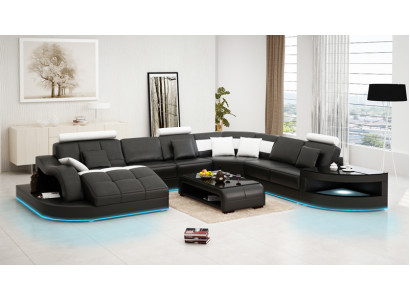 Ledersofa Canapé Wunnlandschaft Ecksofa Eck Garnitur Design Modern Neit Sofa +USB