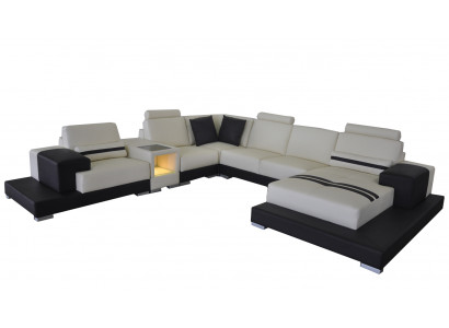 Ledercouch Couch Wunnlandschaft Eck Garnitur Design Modern Sofa U-Form USB