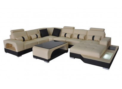 Lieder Sofa Modern Couch Design Wunnlandschaft + Dësch Eck Couchen Sëtz mat USB