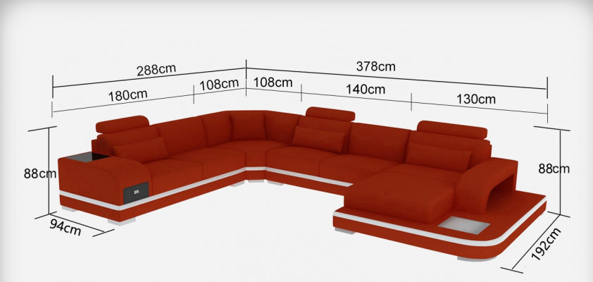 Ledercouch Wohnlandschaft Ecksëtz Eck Sëtzgruppe Sofa Couch + USB + Dësch