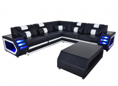 Komplett Set Garnitur Eckcouch Ecksofa Couch Polster Eckgarnitur + Dësch + USB