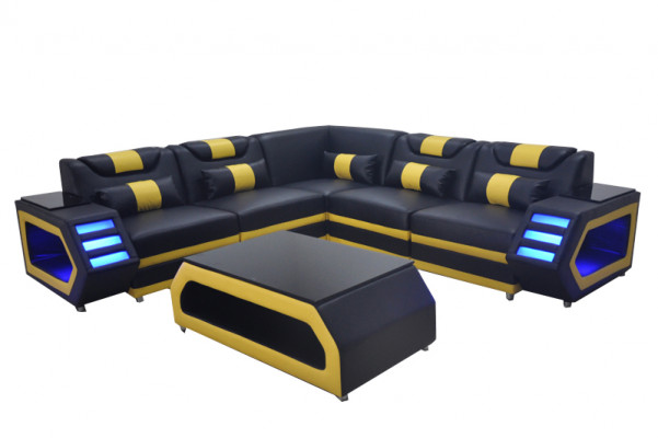 Komplett Set Garnitur Eckcouch Ecksofa Couch Polster Eckgarnitur + Dësch + USB