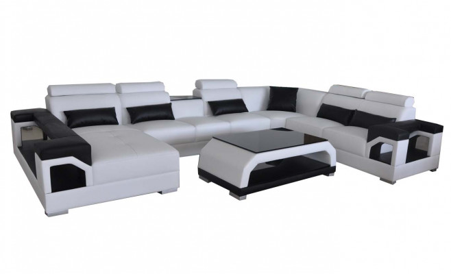 Lieder Sofa Modern Sitz Canapé Polster Design Wunnlandschaft + Dësch Eck