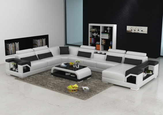 Lieder Sofa Modern Sitz Canapé Polster Design Wunnlandschaft + Dësch Eck