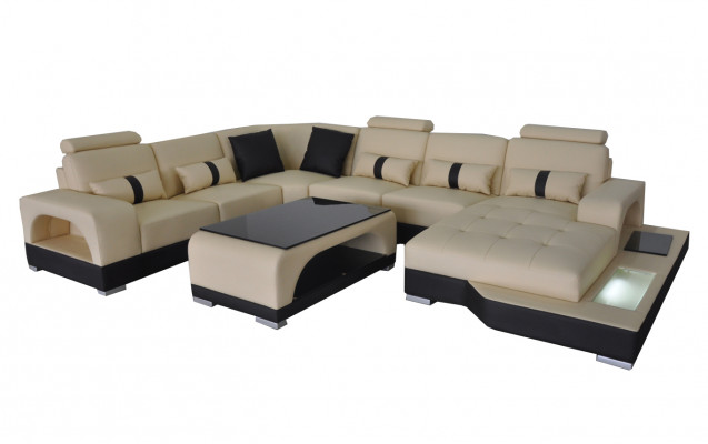 Liederbe Sofa Moderne Couch Polster Design Wunnlandschaft + Dësch Eck Couchen Sëtz