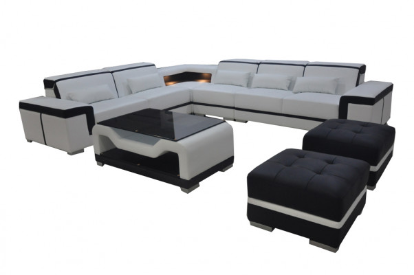 Lieder Canapé Couchage Polster Eck Modern Garnitur Wunnlandschaft Dësch Hocker G8020B