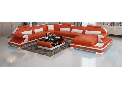 Ledercouch Couch Wunnlandschaft Ecksofa Ecker Garnitur Design Modern Sofa mat USB