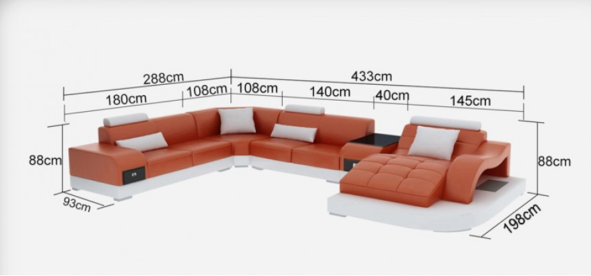 Lieder Sofa mat USB Modern Sëtz Couch Polster Design Eck Couchen + Dësch + Luuchten