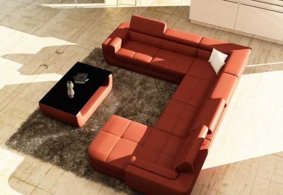 Exklusivt U-Form Designersofa Luxus a Eleganz mat Echt Holzrahmen