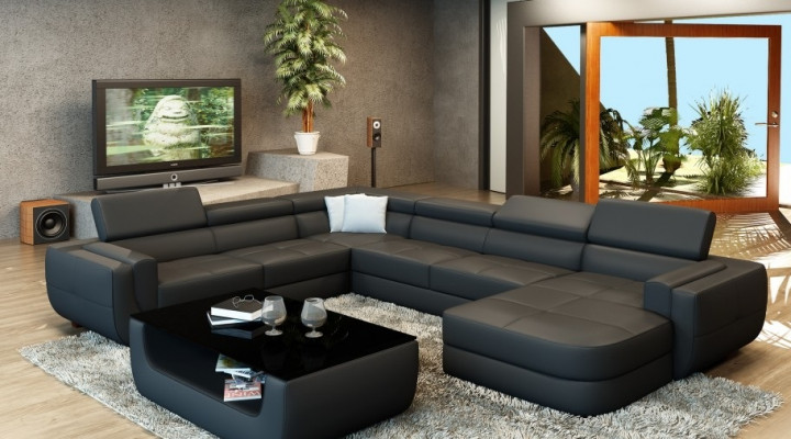Exklusivt U-Form Designersofa Luxus a Eleganz mat Echt Holzrahmen