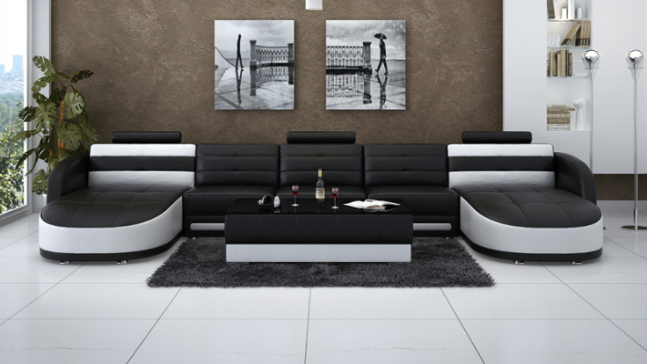 Design Lieder Wunnlandschaft Ecksofa Moderne Garnitur Couch Eck USB Nei Schwaarz