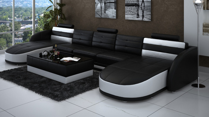 Design Lieder Wunnlandschaft Ecksofa Moderne Garnitur Couch Eck USB Nei Schwaarz