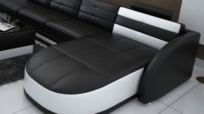 Design Lieder Wunnlandschaft Ecksofa Moderne Garnitur Couch Eck USB Nei Schwaarz