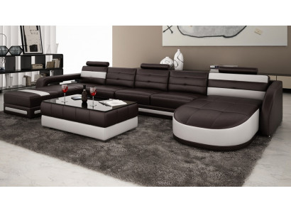 Ledersofa mat USB Ecksofa Designer Wunnlandschaft Sofa Canapé Sëtz U Form