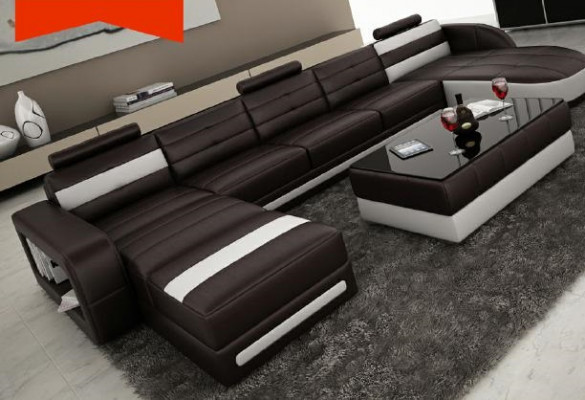 Ledersofa mat USB Ecksofa Designer Wunnlandschaft Sofa Canapé Sëtz U Form