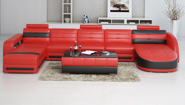 LEDERSOFA ECKSOFA mat USB DESIGNER PISA WUNNENLANSCHAFT COUCH SOFA U FORM COLO 3