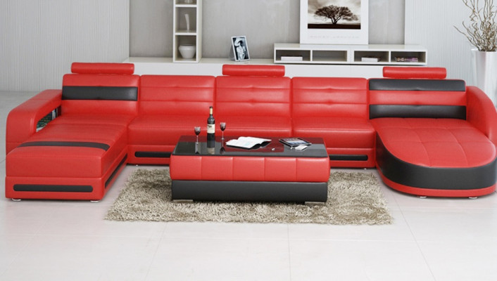 LEDER-SOFA DESIGNER WUNNLANDSCHAFT SOFA U-FORM mat USB COLO 3 ECK-SOFA COUCH NEI