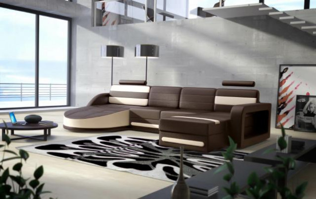 XXL WUNNLANDSCHAFT CANAPÉ GARNITUR DESIGN ECKCANAPÉ Schwaarz LEDERSOFA mat USB Nei