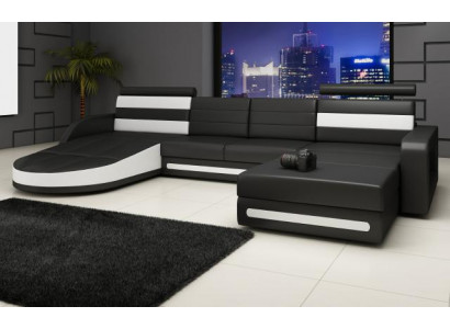 Ecksofa Canapé mat USB, Polster U-Form Wunnlandschaft Ecksofa XXL Schwaarz Nei