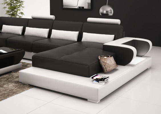 Ledercouch mat USB, Couch Wunnlandschaft Eckcouch Eck Garnitur Design Modern Couch