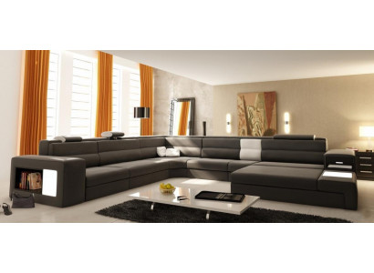 Ecksofa Polstersofa mat USB Wunnlandschaft Sëtz Eck Garnitur Lieder Textil Couch