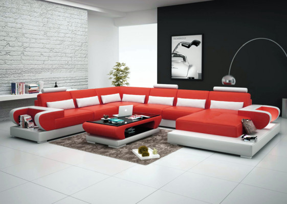 Ledercouch Sofa Wunnlandschaft Eckcouch Eck Garnitur Design Modern Sofa G8003