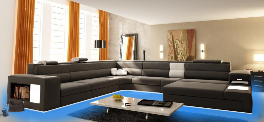 Design Sofa Couch Sëtz Lieder Eck Polster Garnitur Wunnlandschaft Ecksofa A1 Blo