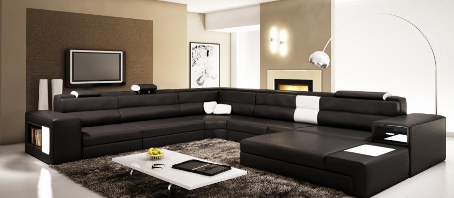 Ledercouch Couch Wunnlandschaft U-Form Garnitur Design Modern Sofa