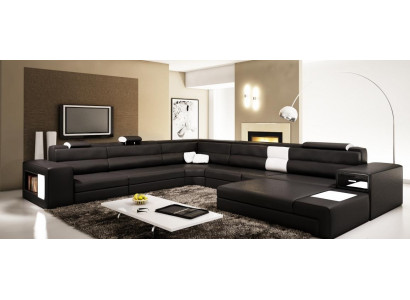 Ledercouch Couch Wunnlandschaft U-Form Garnitur Design Modern Sofa