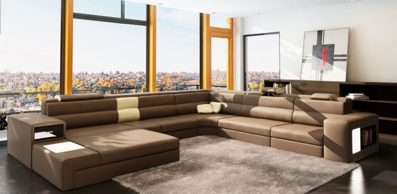 Ledercouch Couch Wunnlandschaft U-Form Garnitur Design Modern Sofa