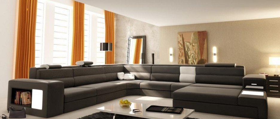 Ledercouch Couch Wunnlandschaft U-Form Garnitur Design Modern Sofa