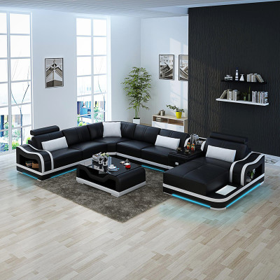 Ledersofa + USB Couch Wohnlandschaft Ecksofa Garnitur Design Modern Sofa Couchen