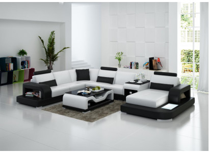 Ledercouch Couch Wunnlandschaft Ecksofa Eck Garnitur Design Modern Sofa mat USB