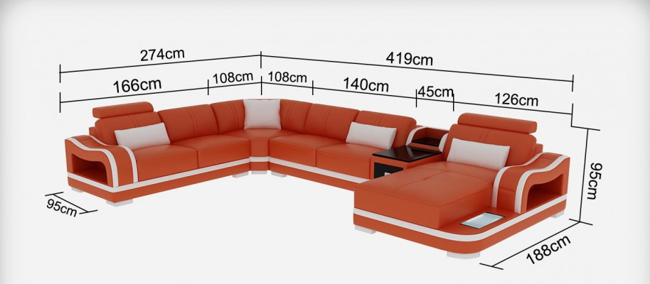 Ledercouch Wunnlandschaft Eckecksofa Eck Garnitur Design Modern Sofa G8030