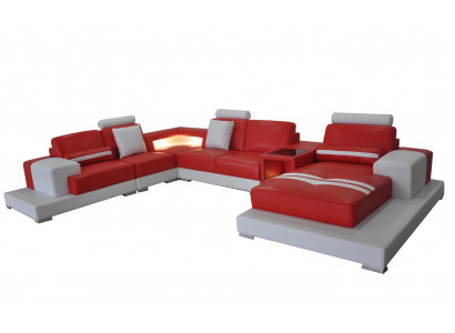 Ledercouch Couch Wunnlandschaft Garnitur Design Modern Canapé U-Form mat USB Liicht