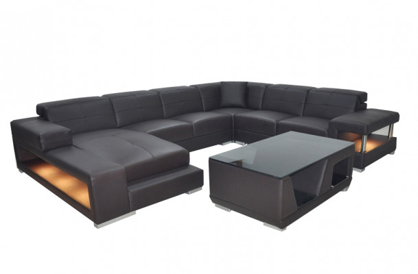 Wunnlandschaft Ecksofa Polster Sëtzeneck Sëtzgrupp Ledersofa Sofa Couch + USB