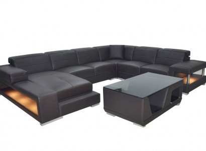 Wunnlandschaft Ecksofa Polster Sëtzeneck Sëtzgrupp Ledersofa Sofa Couch + USB