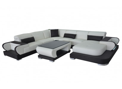Canapé Ecksofa mat USB Lieder Wunnlandschaft Garnitur Design Modern Sofa + Dësch